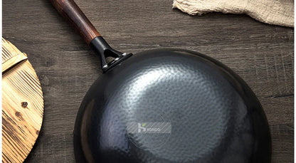 Konco 32cm Cast Iron Wok – Non-Coated Chinese Cookware Pan for Gas & Induction Kitchen Use
