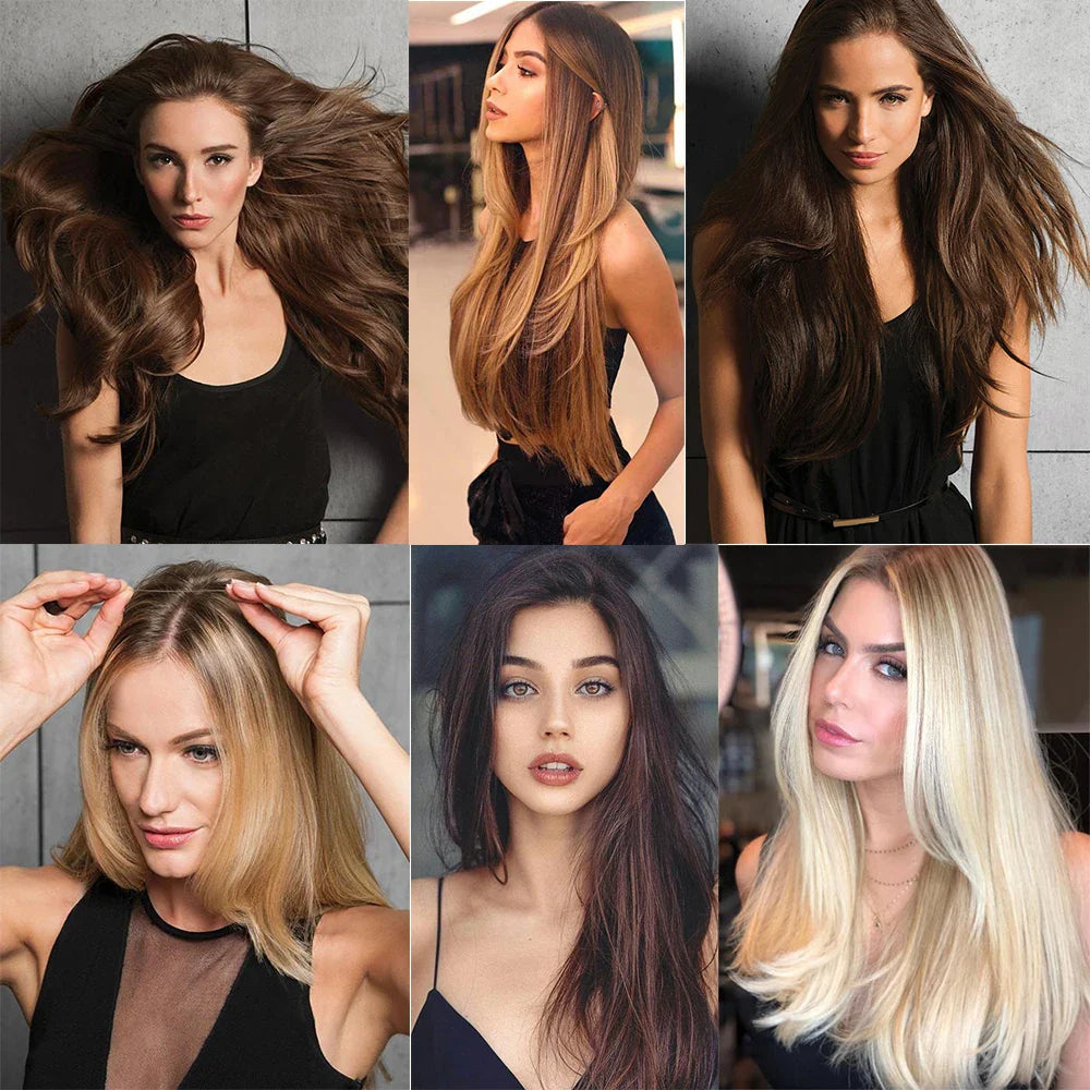 Natural-Looking Synthetic Hair Extension: No-Clip Long Straight Hairpiece in Blonde, Black, and Mixed Colors - False Hair Piece for Women