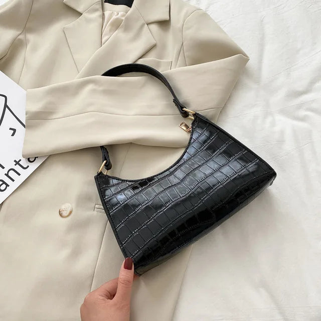 Fashion PU Leather Handbag for Women – Alligator Pattern Small Underarm Messenger Bag & Purse