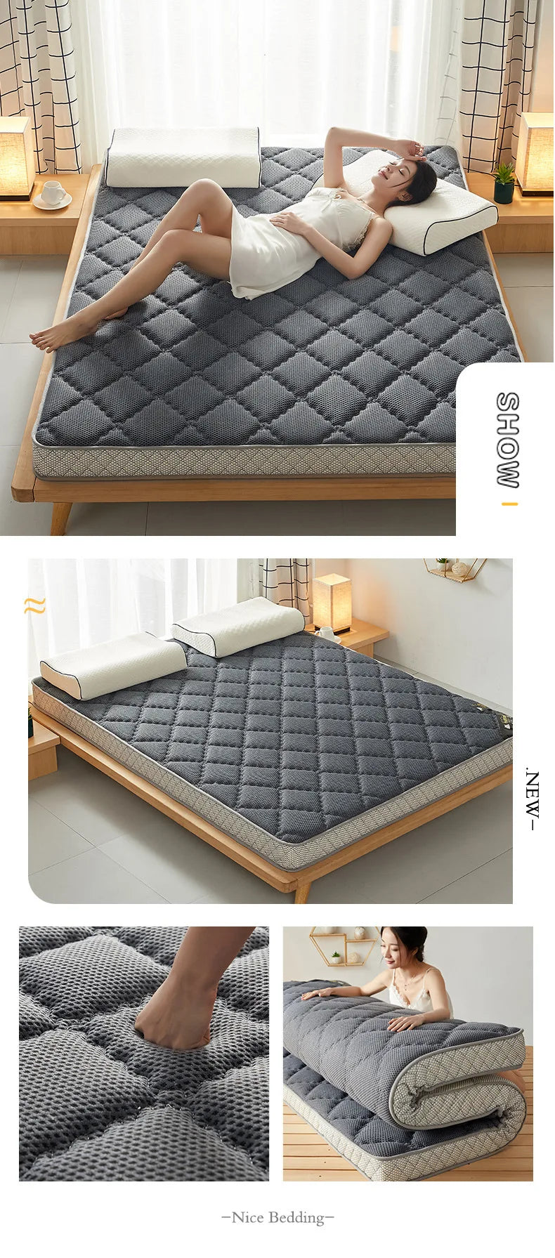 6/10cm Thai Natural Latex Floor Mattress – Foldable Tatami Mat with 95D Filling & Cotton Cover, Slow Rebound Comfort