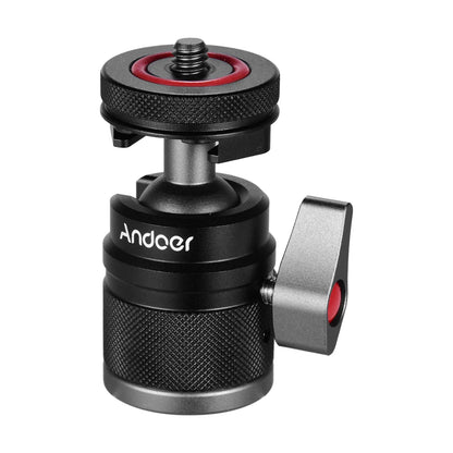 Andoer 2 in 1 Ball Head with 1/4" Screw Mount, 360° Aluminum Alloy for Camera, Phone Holder, Speedlite, Tripod, and Selfie Stick