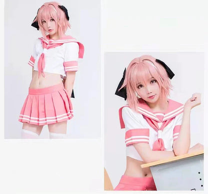 Fate Grand Order Astolfo Cosplay Costume – Fate Apocrypha Rider JK Uniform Sailor Suit Skirt for Women, Halloween