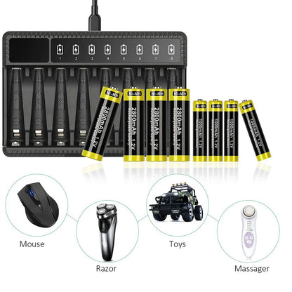 Intelligent LED Smart Battery Charger – 8-Slot NiMH Charger for 1.2V AA/AAA Rechargeable Batteries