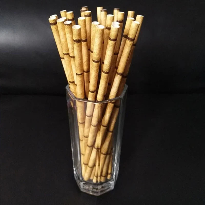 25Pcs Panda Bamboo Paper Straws - Disposable Paper Drinking Straws for Birthday Parties, Weddings, and Baby Showers - Eco-Friendly Decoration