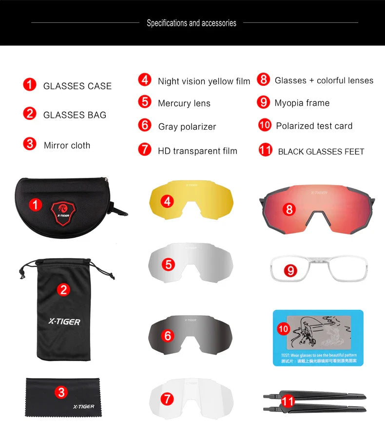 X-TIGER Polarized Cycling Glasses — Photochromic MTB & Road Bike Sunglasses for Sports