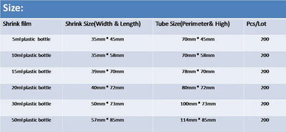 200PCS Clear PVC Shrink Wrap Tubes – Heat Shrink Film for 5ml, 10ml, 15ml, 20ml, 30ml & 50ml Plastic Dropper Bottles
