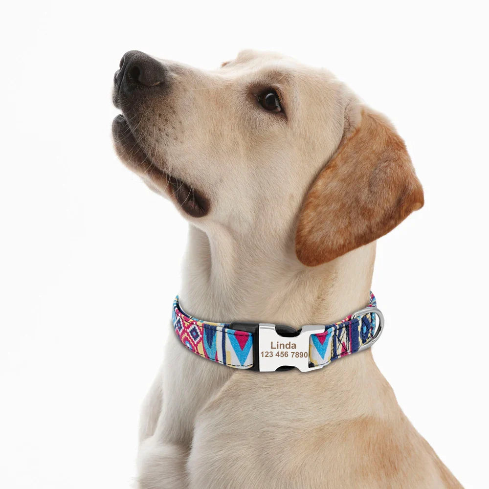 Adjustable Nylon Dog & Cat Collar – Personalized ID Collar with Engraved Name Buckle, Anti-Lost for Small, Medium & Large Pets
