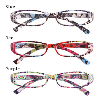 Ultralight Retro Floral Reading Glasses with Spring Hinges - Fashionable Presbyopic Eyewear with PC Frame and Pouch