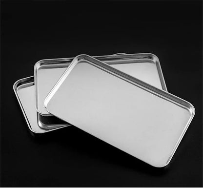 Rectangle Stainless Steel Buffet Tray – Metal Food Serving Plate for Rice, Noodles, & Home Dishes Storage Organizer