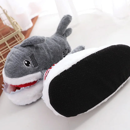 Feerldi Shark Winter Slippers — Cartoon Anime Slip-On Fish Slides for Girls, Boys & Women, Plush Open-Mouth Cotton Shoes