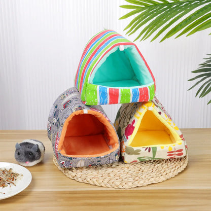 Cute Cartoon Rabbit & Squirrel Mini Pet Cage — Warm Winter Bed House for Hamsters, Mice, Rats & Guinea Pigs