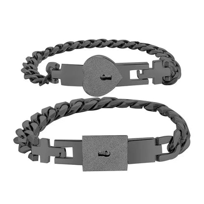 Couple Jewelry Set – Stainless Steel Love Heart Lock Bracelets & Key Pendant Necklace for Men & Women Gift