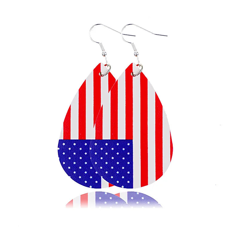 American Flag Leather Earrings - Star Stripe Teardrop Statement Jewelry for Independence Day & Patriotic Style