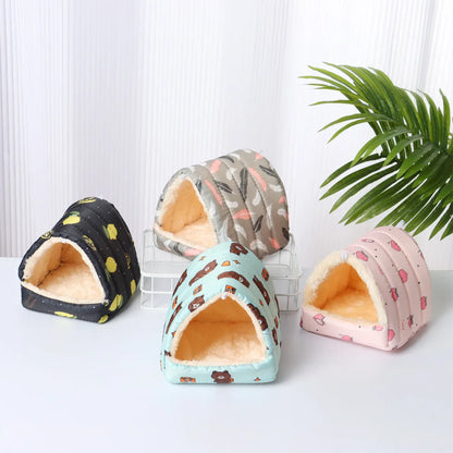 Cute Cartoon Rabbit & Squirrel Mini Pet Cage — Warm Winter Bed House for Hamsters, Mice, Rats & Guinea Pigs