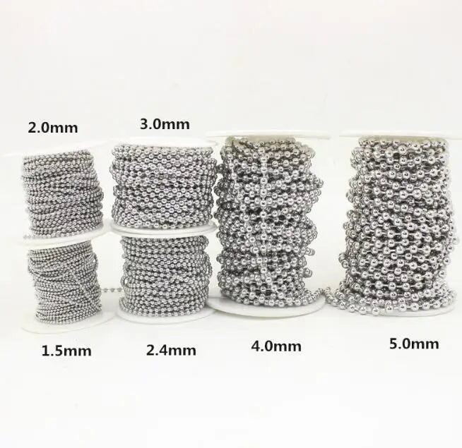 Stainless Steel Beaded Ball Chain - 1.5mm 2mm 2.4mm Bulk Jewelry Chain for DIY Necklaces & Craft Making Supplies