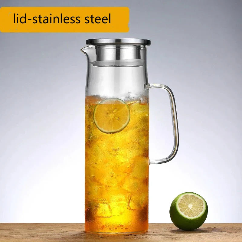 Large Capacity Heat-Resistant Glass Water Pitcher with Handle – 1.2L/1.5L Transparent Cold Drink & Tea Kettle