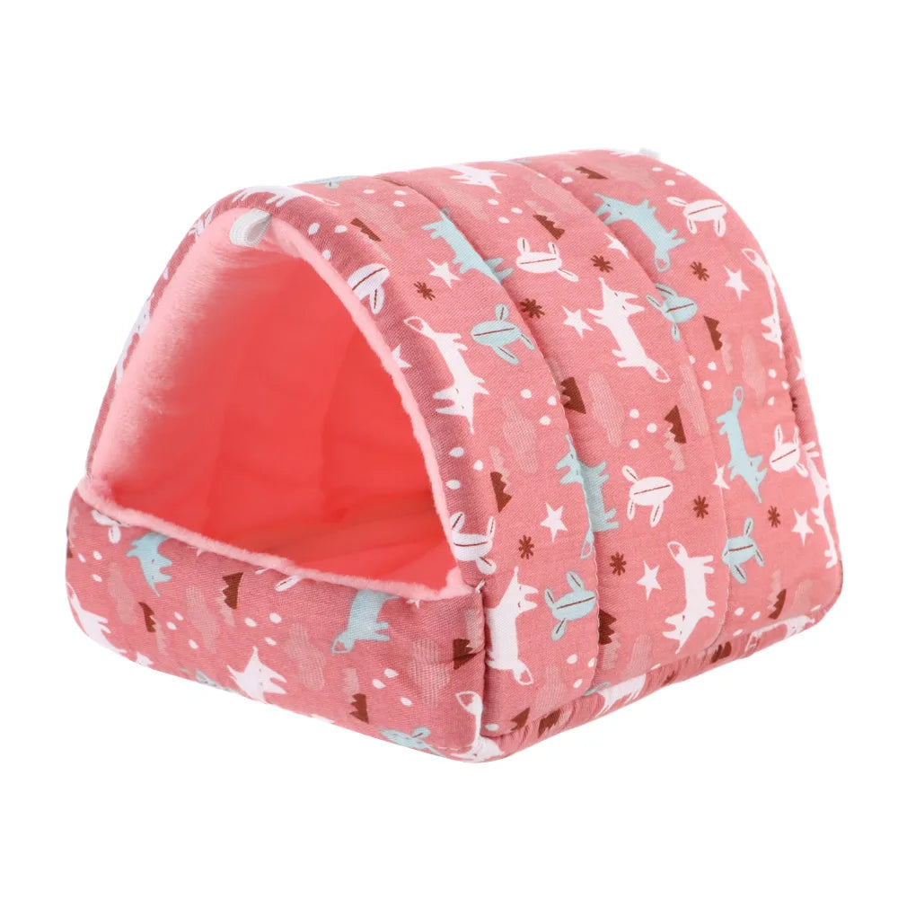 Cute Cartoon Rabbit & Squirrel Mini Pet Cage — Warm Winter Bed House for Hamsters, Mice, Rats & Guinea Pigs