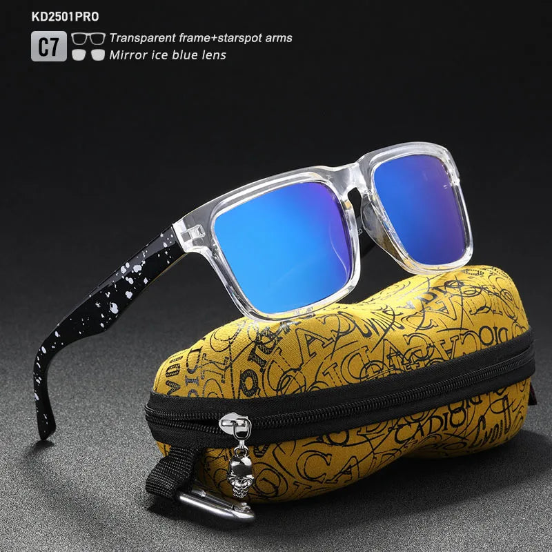 KDEAM Polarized Men’s Sunglasses – Matte Black Frame with Painting Temples & Protective Case