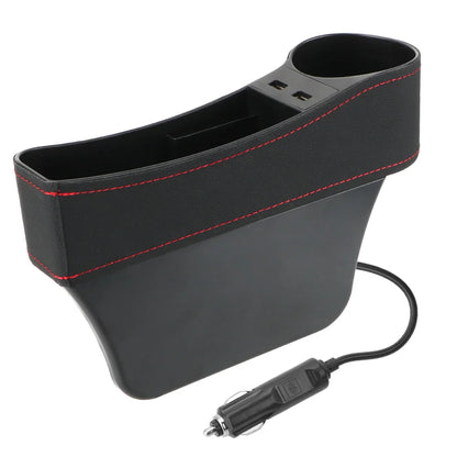 Car Seat Gap Organizer – Leather Auto Crevice Storage Box with Cup & Phone Holder, USB Option