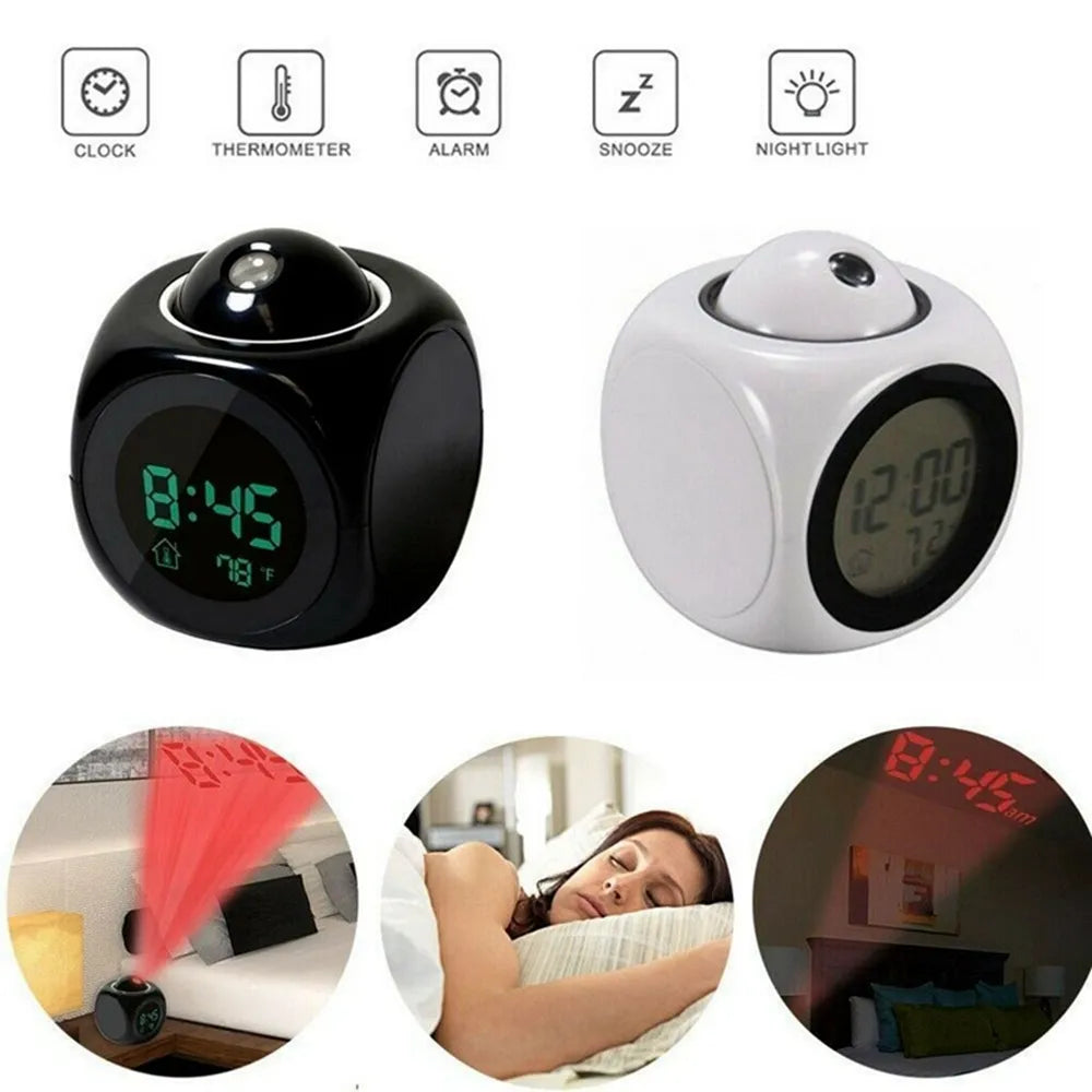 Creative Projection Digital Alarm Clock with Weather and Temperature Display - USB Charger, Time, and Date Projection for Home and Desk