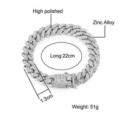 High-Quality 51g Hip Hop AAA Stone Bling Iced Out Men's Bracelet – Miami Cuban Link Chain, Pave Design Jewelry