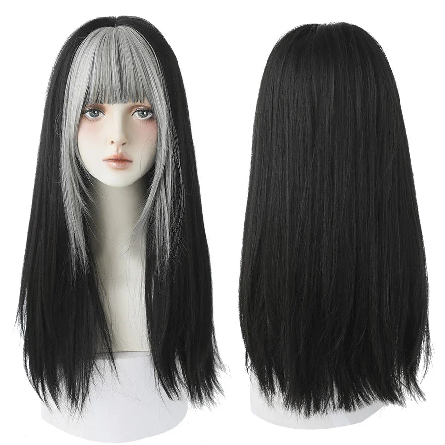 7JHHWIGS Long Straight Light Brown Synthetic Wig with Bangs – Heat-Resistant Daily Wear Wig for Women