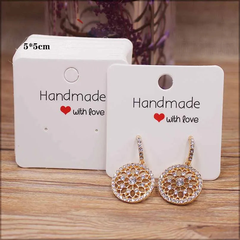 50PC Handmade Style Paper Earring Cards – DIY Jewelry Packaging in Brown & White, Multiple Sizes (5x5cm, 3x3cm, 5x9cm, 5x6.5cm, 5x7cm)
