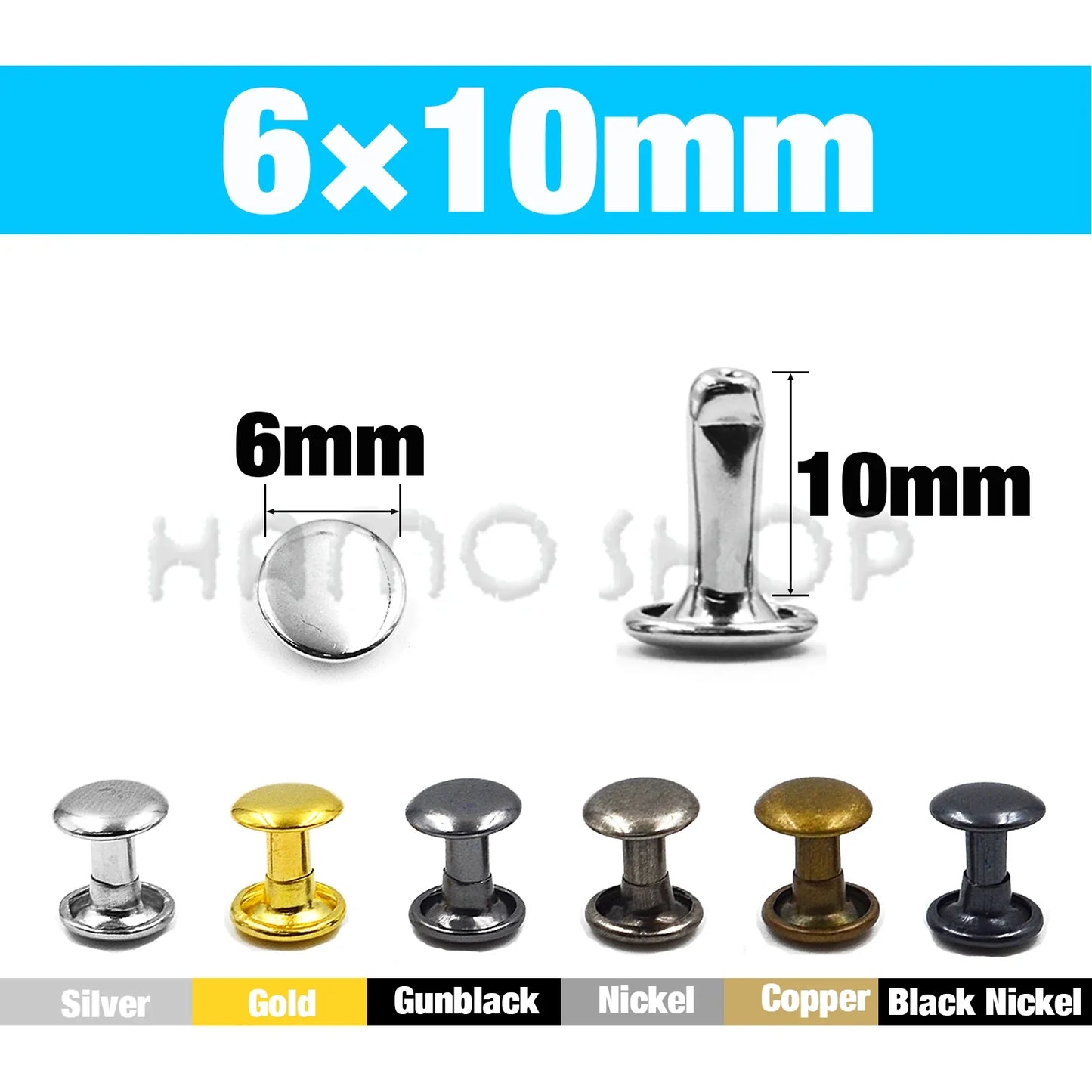 100Set Metal Double Cap Rivets - 5-15mm Round Stud Nails for Leathercraft, Shoes, Bags, Belts, Clothing & DIY Repairs