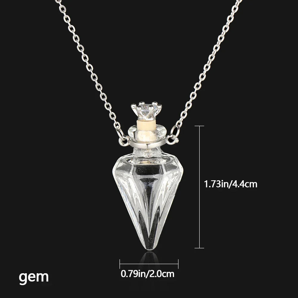 Openable Glaze Vial Pendant Necklace – Water Drop Heart Mini Perfume Bottle, Keepsake Jewelry Gift with Steel Chain