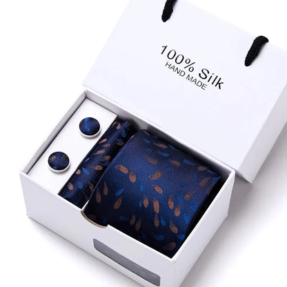 100% Silk Men’s Tie Gift Set - Classic 7.5cm Striped Floral Necktie with Handkerchief for Office, Party & Wedding Formal Wear