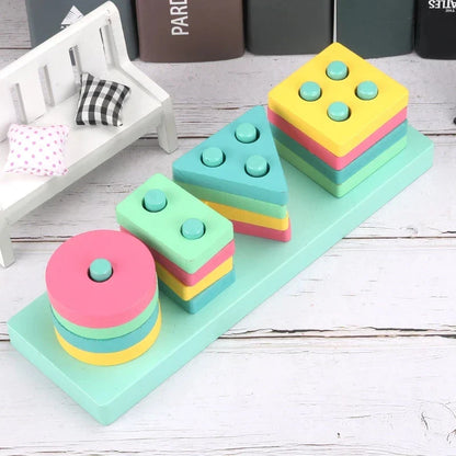 Hot Kids Montessori Wooden Toys – Macaron Blocks, Music Rattles, Colorful Educational Learning Blocks for Babies