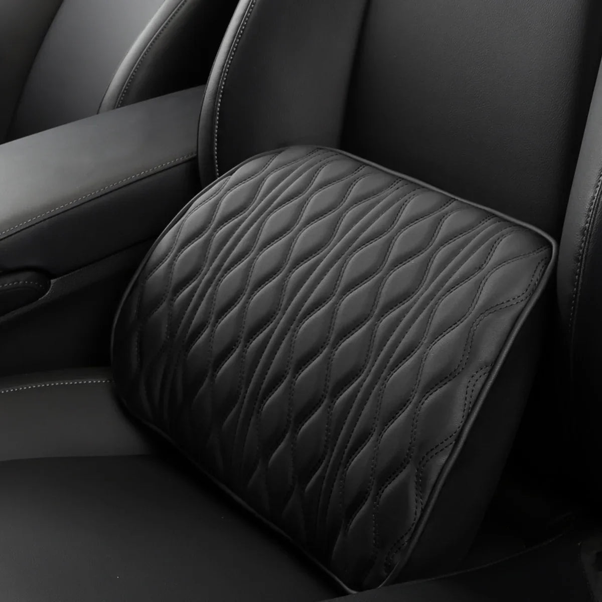 Car Neck & Lumbar Pillow – PU Leather Memory Foam Seat Headrest & Backrest Cushion