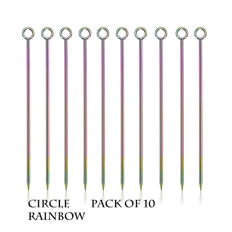 10PCS Stainless Steel Cocktail Picks - Fruit Sticks & Drink Stirring Sticks in Circle, Ball, and Hat Shapes