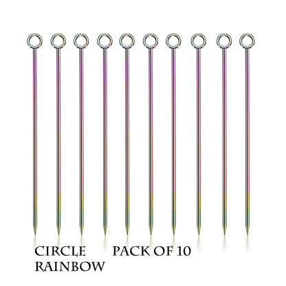 10PCS Stainless Steel Cocktail Picks - Fruit Sticks & Drink Stirring Sticks in Circle, Ball, and Hat Shapes