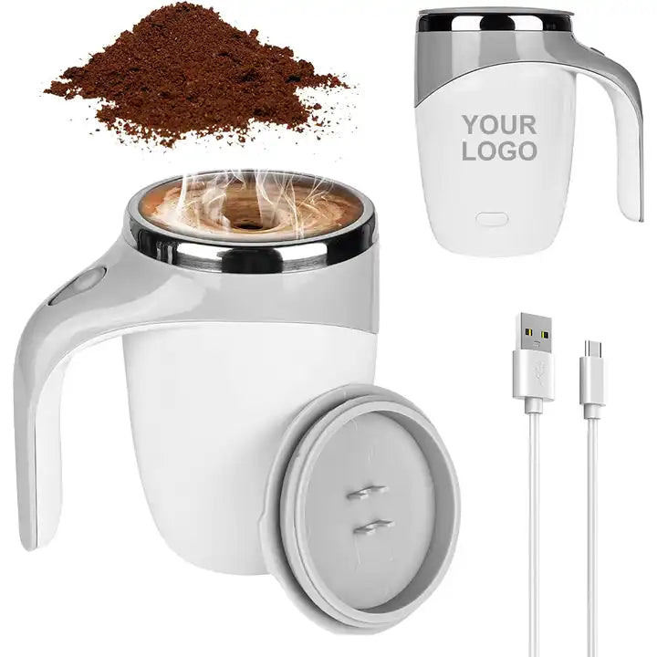 NEW!!! Stainless Steel Self-Stirring Coffee Cup with Custom Logo - Battery or Rechargeable
