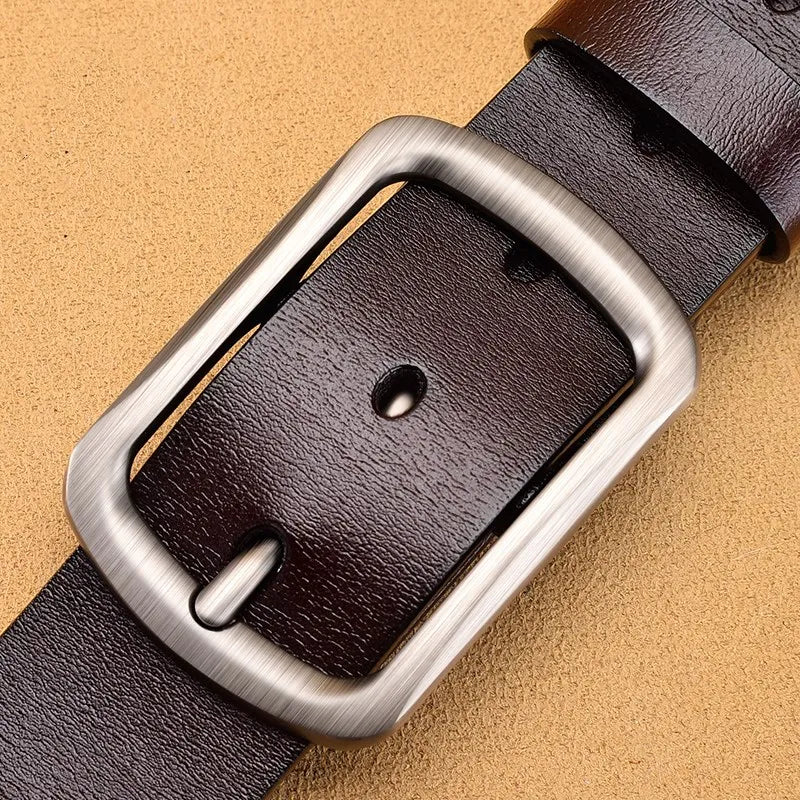 Genuine Leather Men's Belt - High Quality Cowhide Buckle Jeans Belt Casual Business Cowboy Waistband Fashion Accessory