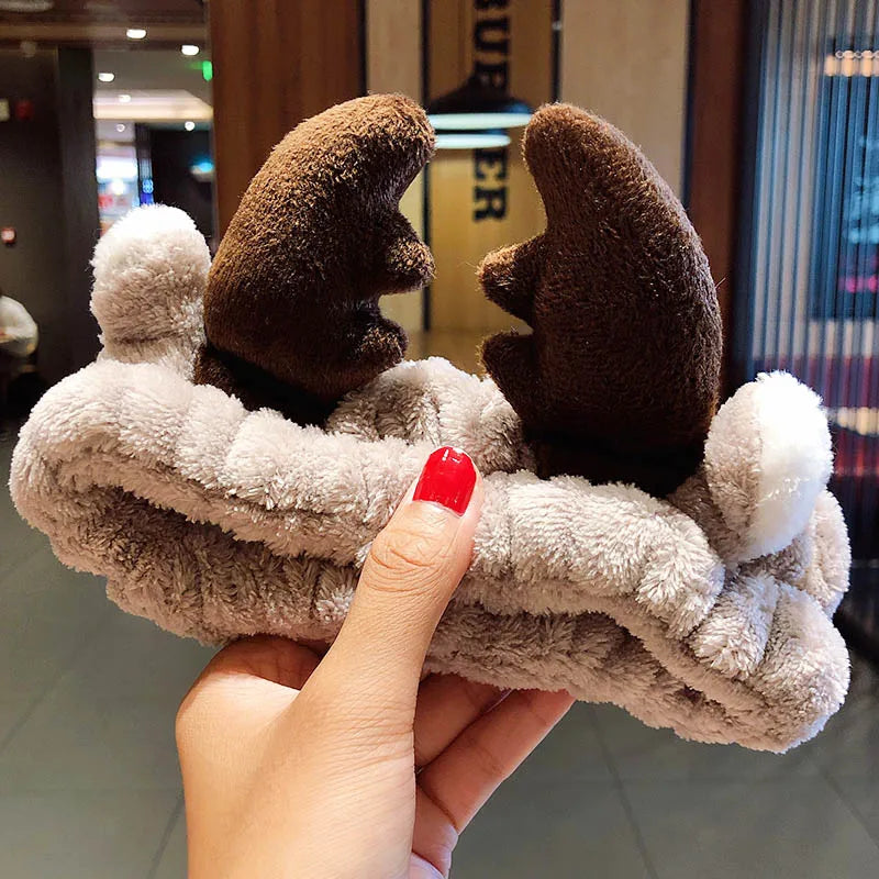 Soft Coral Fleece Bow Headband – Wash Face Hair Holder with Animal Ears for Women & Girls