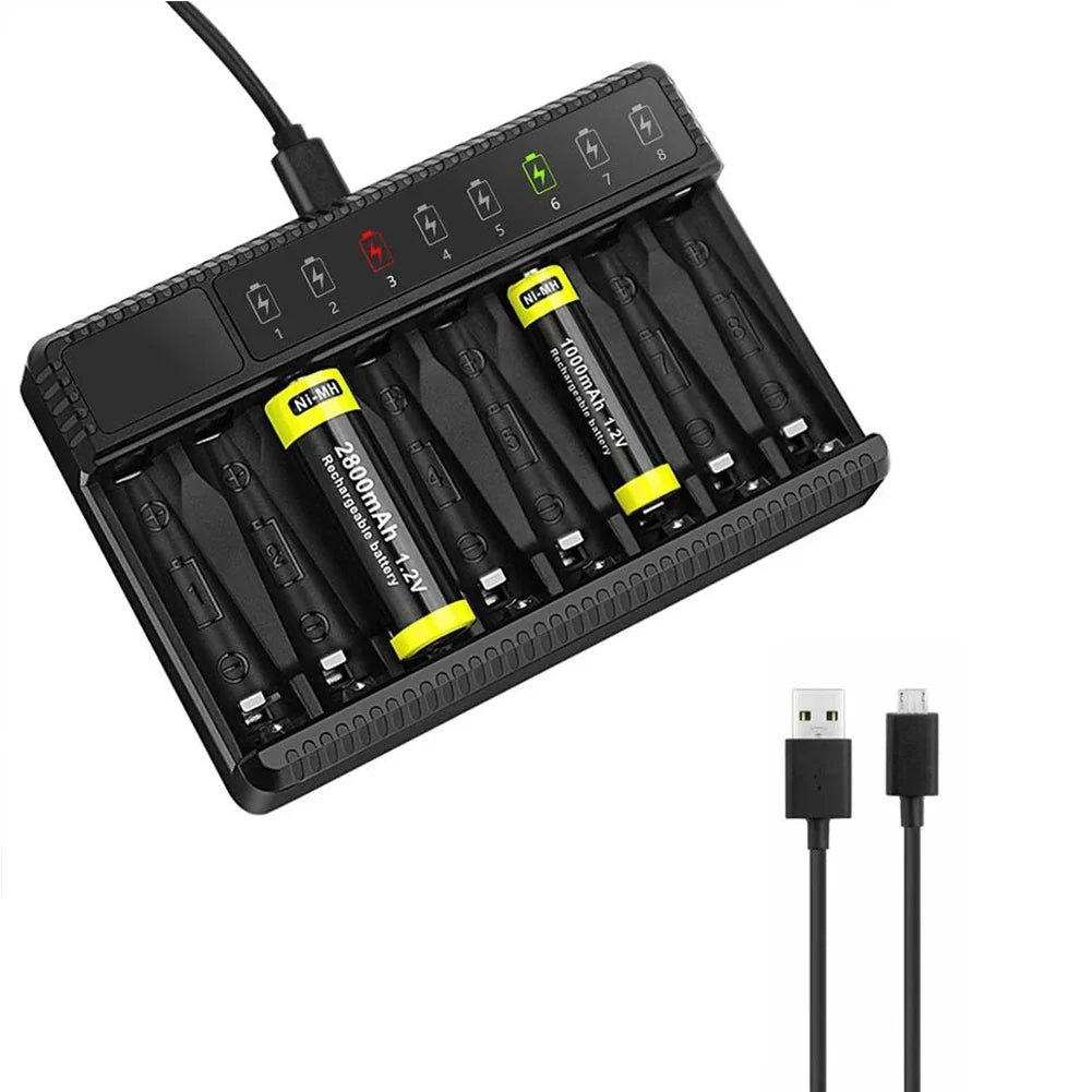 Intelligent LED Smart Battery Charger – 8-Slot NiMH Charger for 1.2V AA/AAA Rechargeable Batteries