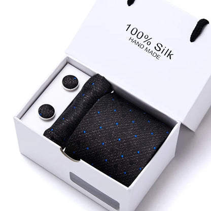 100% Silk Men’s Tie Gift Set - Classic 7.5cm Striped Floral Necktie with Handkerchief for Office, Party & Wedding Formal Wear