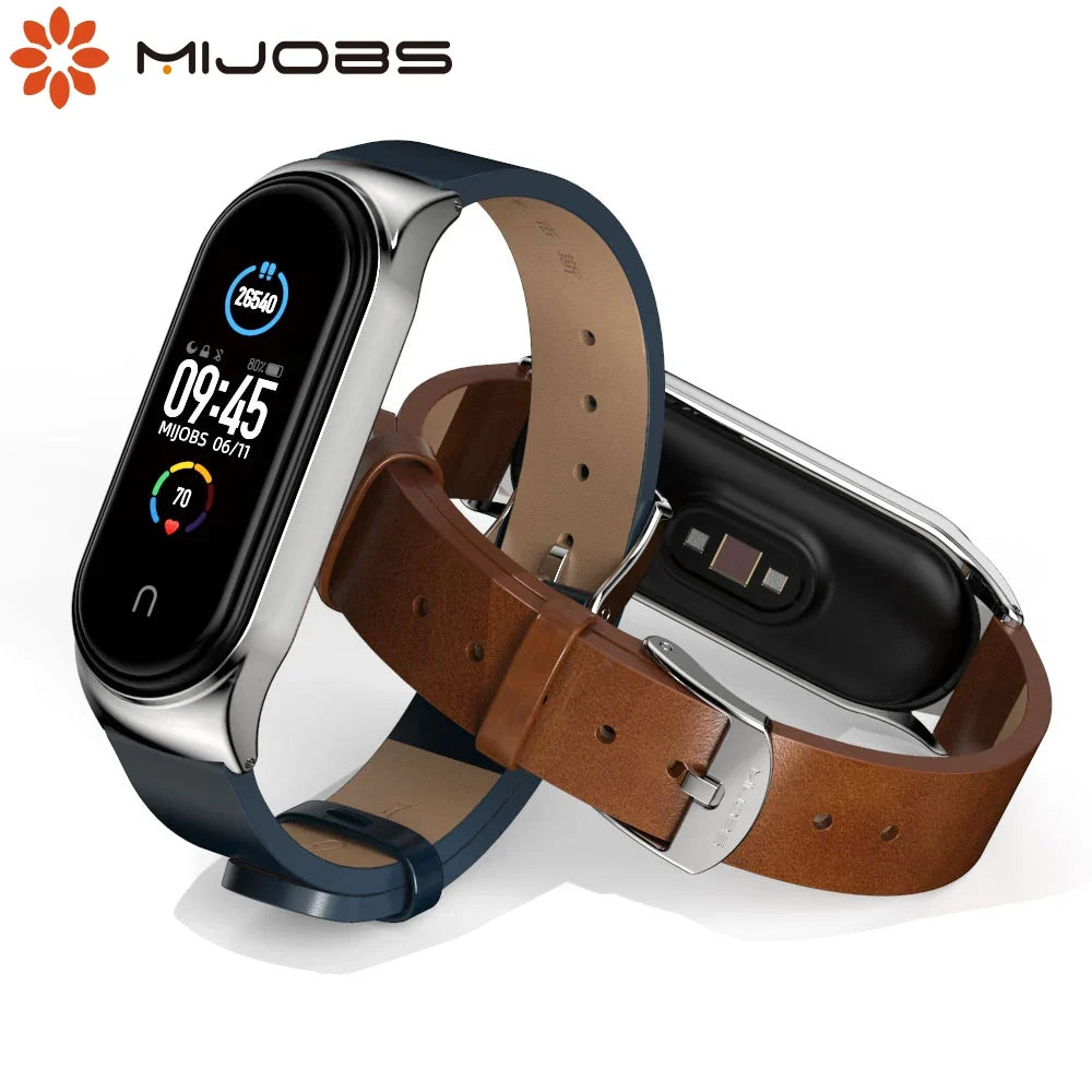 Leather Strap for Xiaomi Mi Band - Stylish Replacement Wristband for Mi Band 10/9/8/7/6/5 Mijobs Design