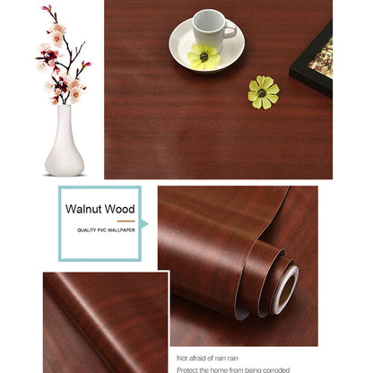 PVC Waterproof Self-Adhesive Wallpaper Roll — Wood Grain Vinyl Decorative Film for Furniture, Cabinets, and DIY Home Decor