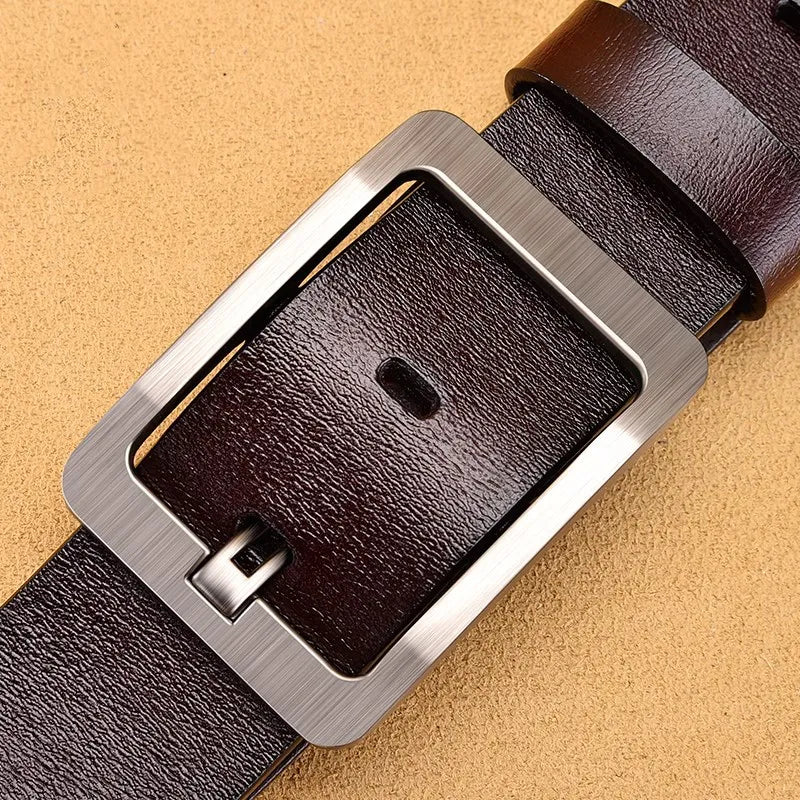Genuine Leather Men's Belt - High Quality Cowhide Buckle Jeans Belt Casual Business Cowboy Waistband Fashion Accessory