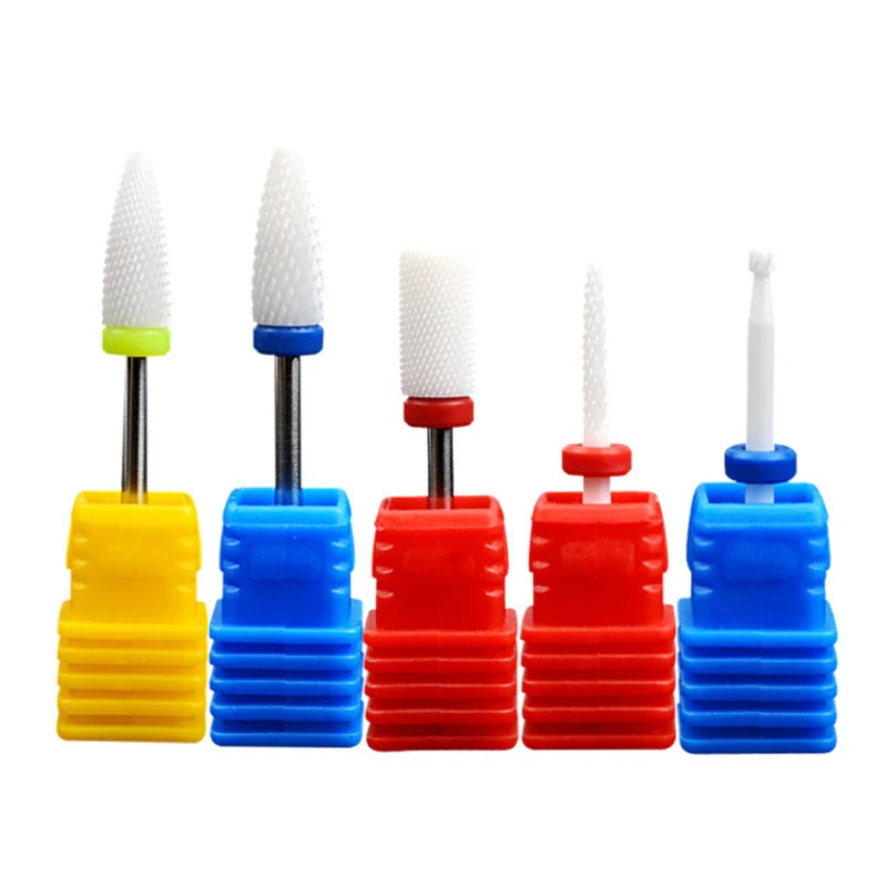 5Pcs Ceramic Milling Cutter Set - Electric Nail Drill Bits for Manicure, Gel Varnish Removal & Nail Care Tools