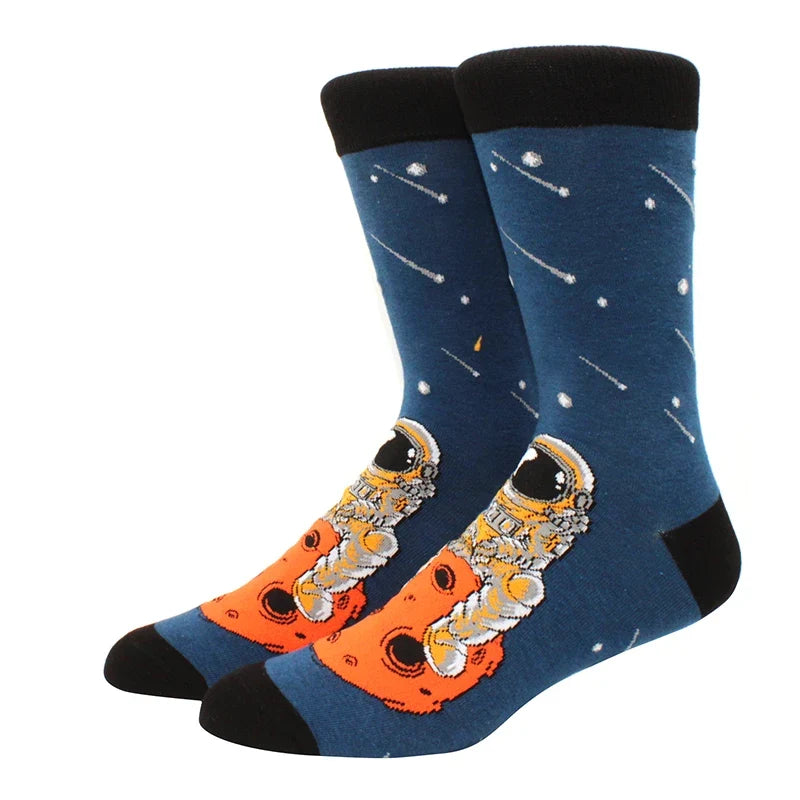 Funny Cartoon Fashion Cotton Socks – Hip Hop Skateboard Style Socks for Men & Women, Beer, Pizza, Astronaut & Pineapple Print Casual Wear Socks