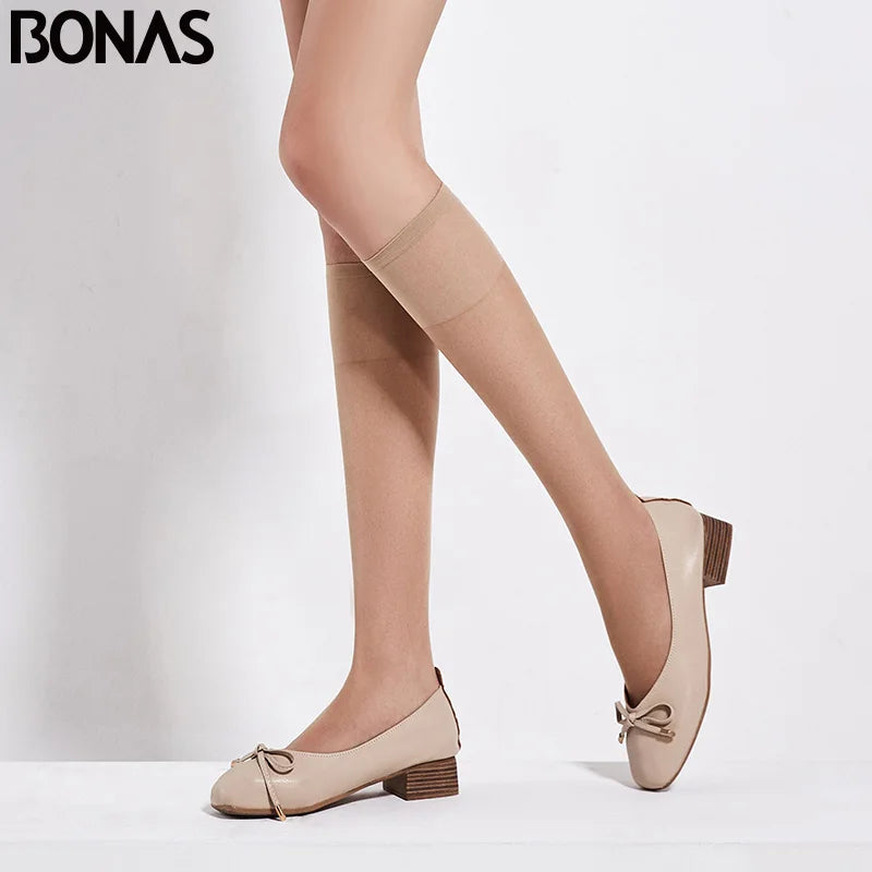 Women’s 20D Knee-High Stockings - 4-Pair Set of Sheer Transparent Long Socks