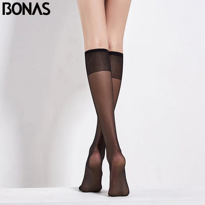 Women’s 20D Knee-High Stockings - 4-Pair Set of Sheer Transparent Long Socks