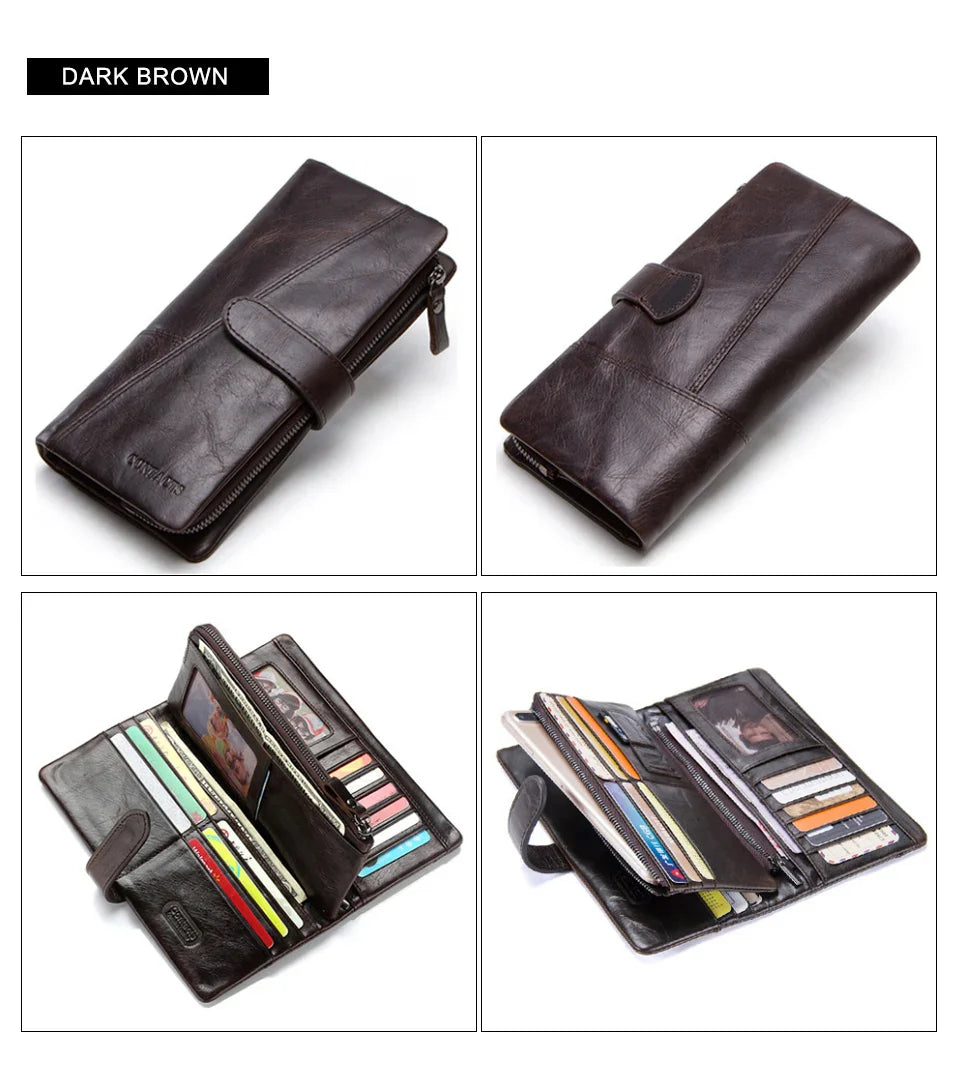 CONTACT'S Genuine Leather Men’s Long Wallet – Phone Bag with Zipper Coin Pocket, Clutch Purse & Small Wallet