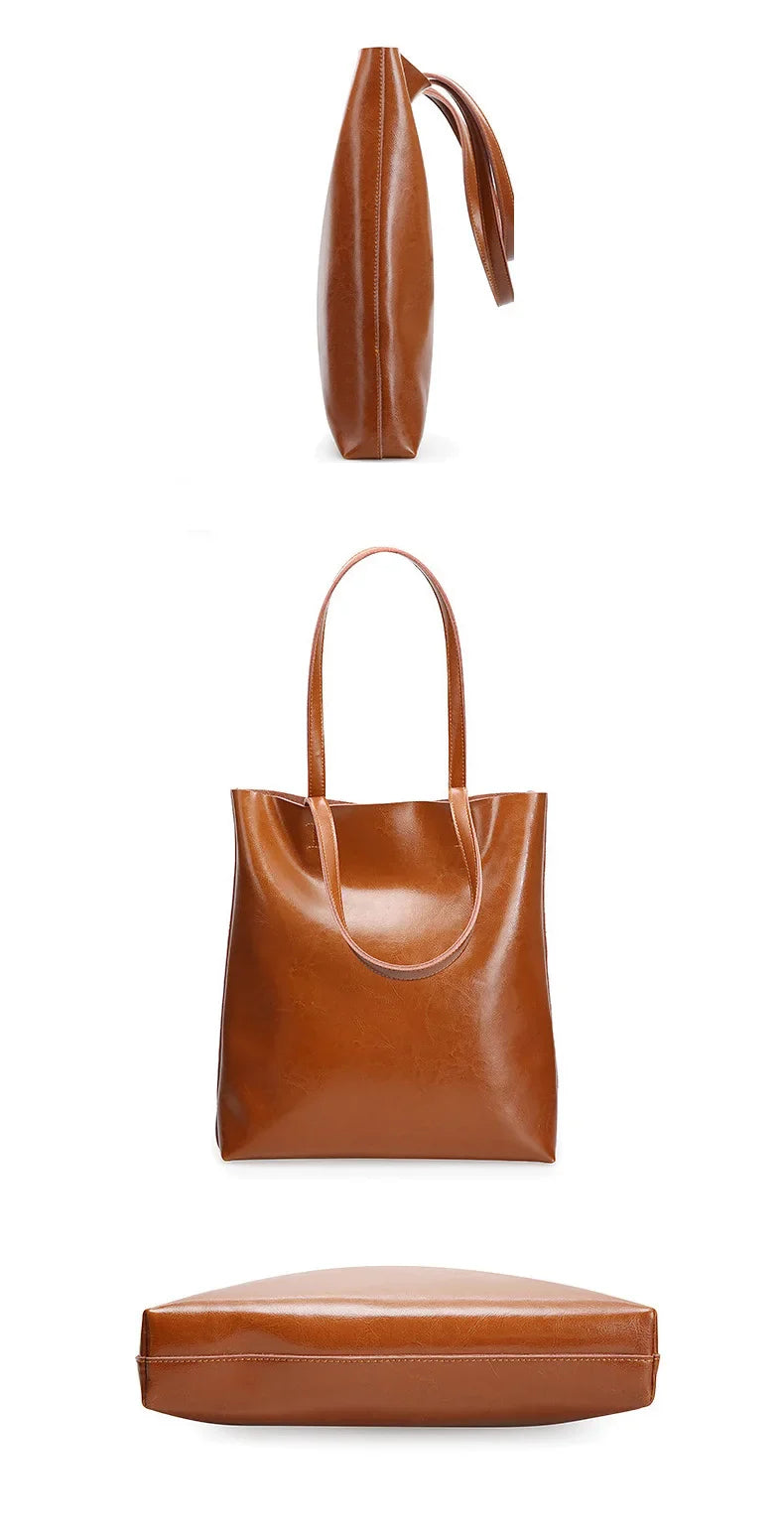 2023 Genuine Cow Leather Women’s Handbag – Large Vintage Office Tote Shoulder Bag for Ladies