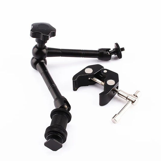 11" Adjustable Friction Articulating Magic Arm + Super Clamp Clip 2-in-1 for DSLR, LCD Monitor, LED Video Light, Camera Accessories