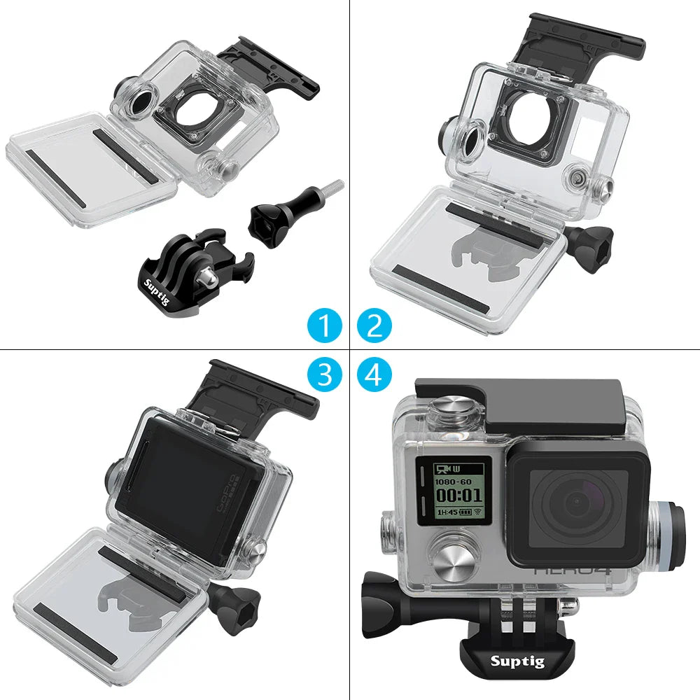 Suptig Waterproof Charging LCD Door Case for GoPro Hero 4/3+/3 – Motorcycle Protective Housing Accessory Shell with Thickened Design